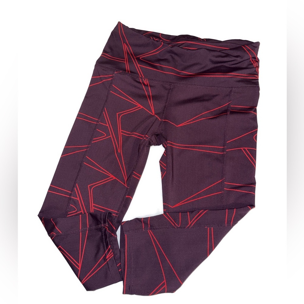 Oiselle Crop Leggings Size 4 Burgundy Red Print 15” Inseam - Picture 3 of 9